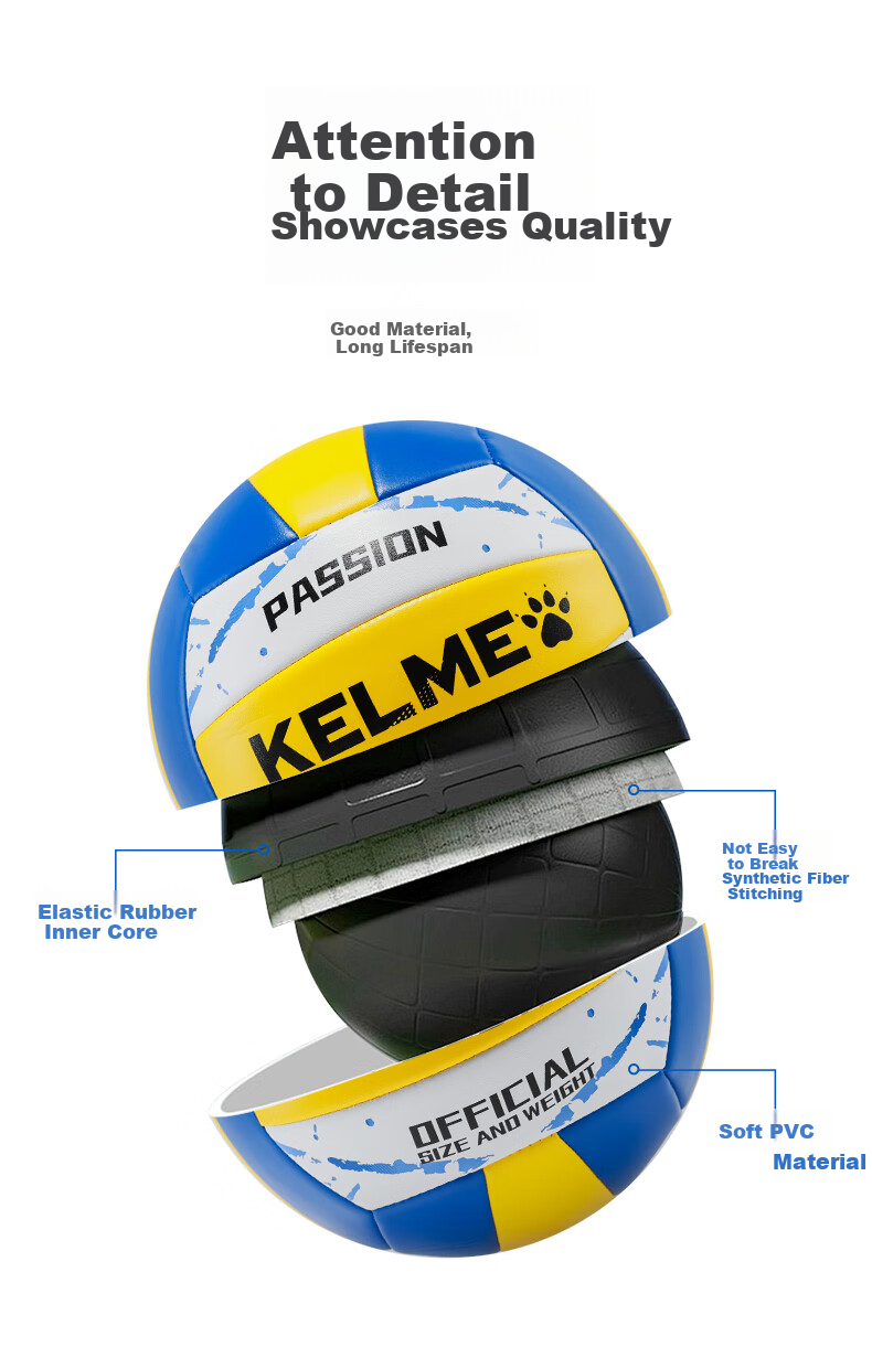 KELME Volleyball No.5 Official Training and Competition Volleyball for Adults and Children Beach Hard Volleyball White Green 3