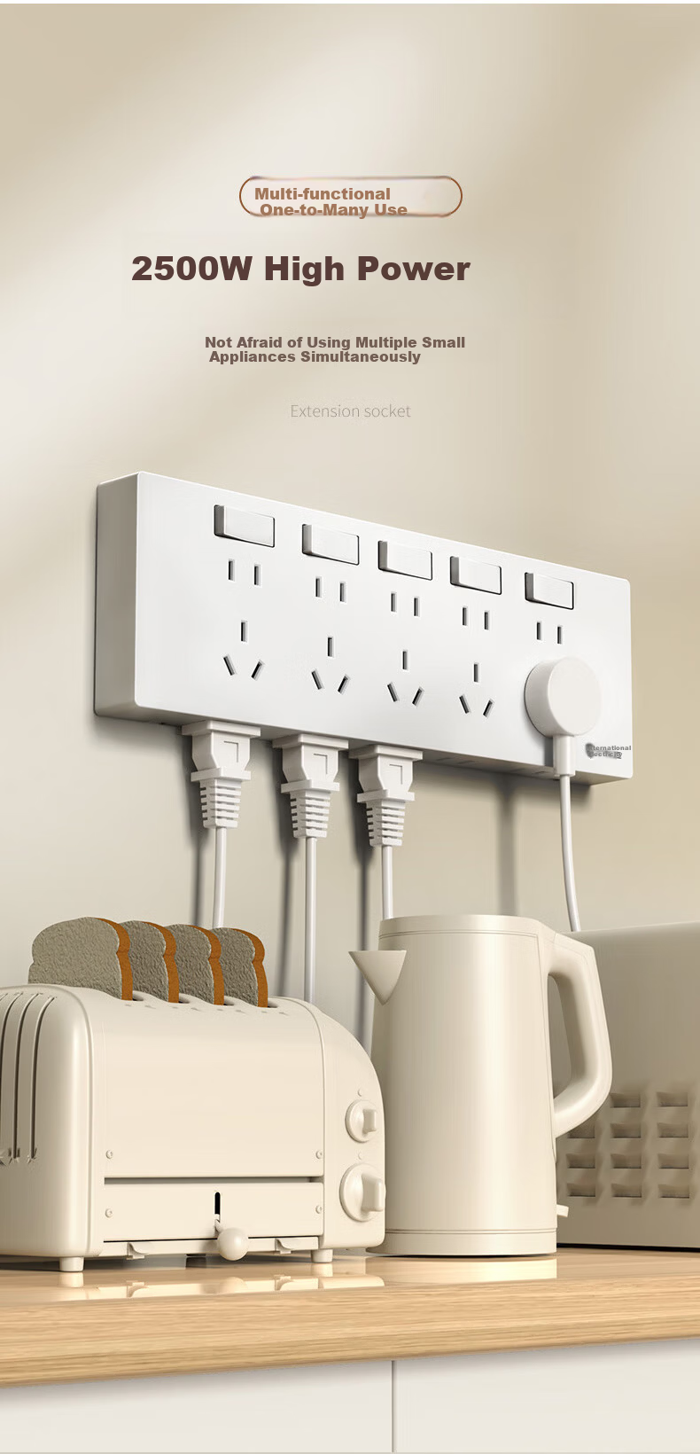 Guojidiangong 86-Type Expandable Socket, Kitchen Extension Multi-Functional Converter, Concealed Installation for Home Use with Switch, Power Strip with 21 Outlets, Left Expansion Five-Hole White 3