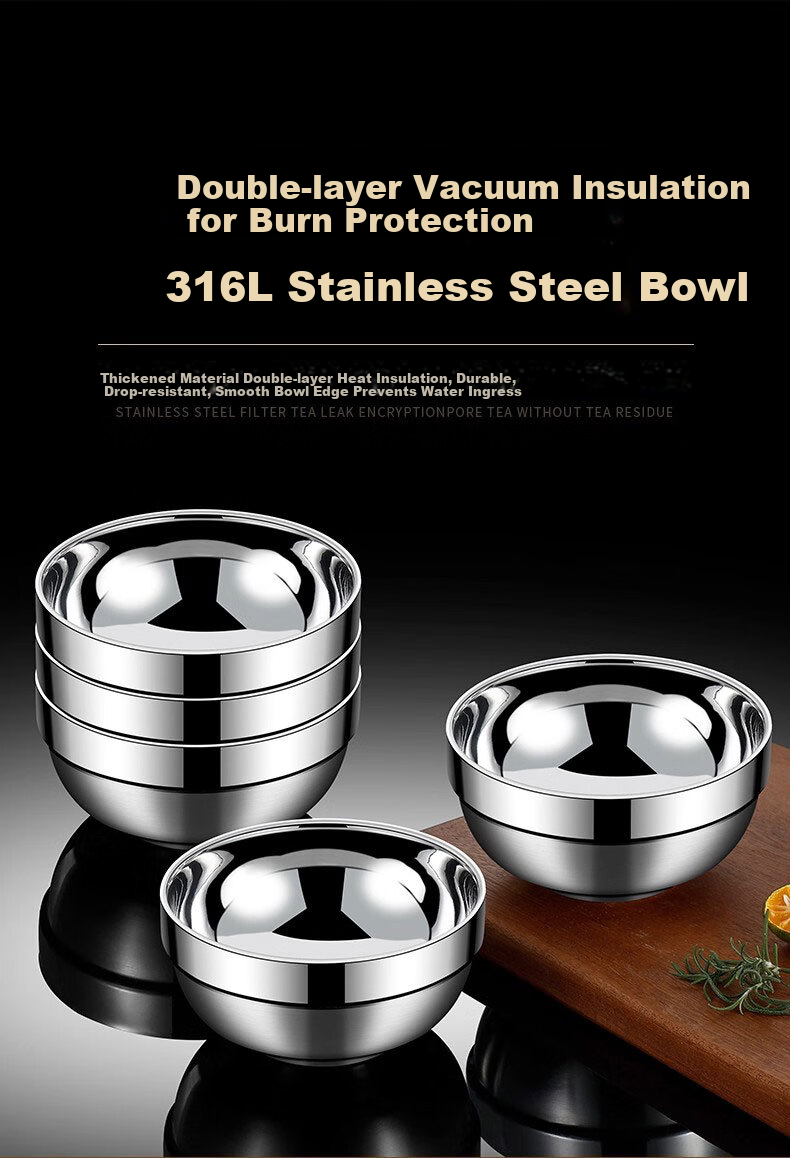 Caitang Smart 316 Stainless Steel Bowl Adult and Children Double-Layer Anti-Scald Soup Rice Noodle Bowl [11.5cm] Jingcang 1