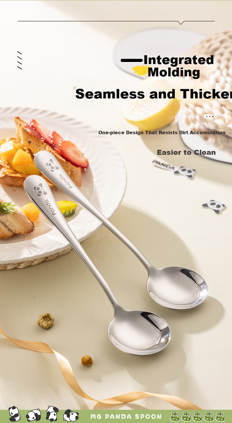 Guangyi 304 Stainless Steel Dinner Spoons, Children's Household Soup Spoons, Eating Spoons for Restaurants, Panda-Shaped Round Spoons, Set of 2, GY1425 4