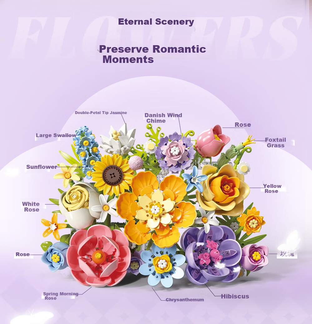 Femibox Compatible LEGO Children's Building Blocks Toy Birthday Gift Floral First Encounter Handheld Flower Gift S43007 4