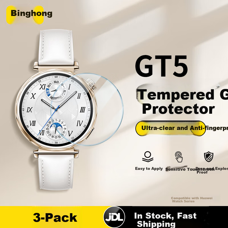 Binghong [3-Pack] Huawei GT5 Screen Protector 41mm, Huawei GT5 Tempered Glass Film, Huawei GT4 Screen Protector, High Transparency Full Coverage Scratch-Resistant Watch Film - Transparent 41mm