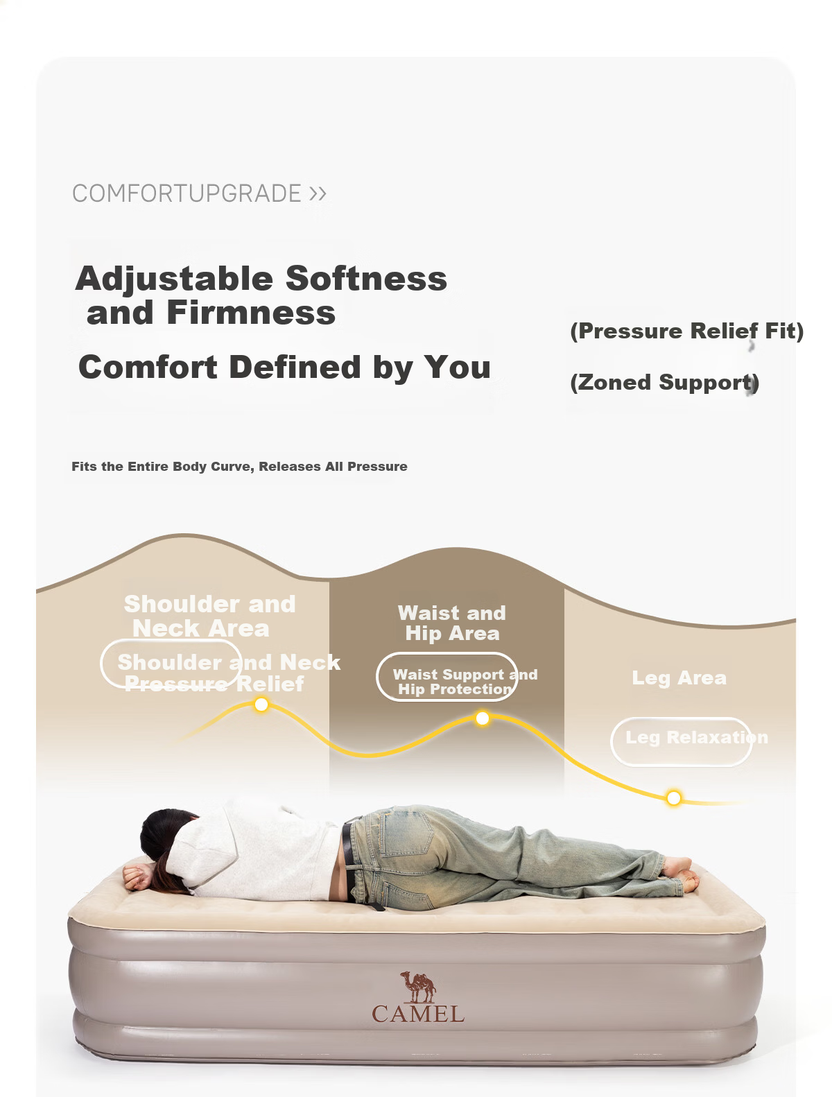 CAMEL Automatic Inflatable Mattress with Built-In Pump, Heightened Inflatable Bed, Outdoor Camping Sleeping Pad 174BJ37703 Sand Color 12