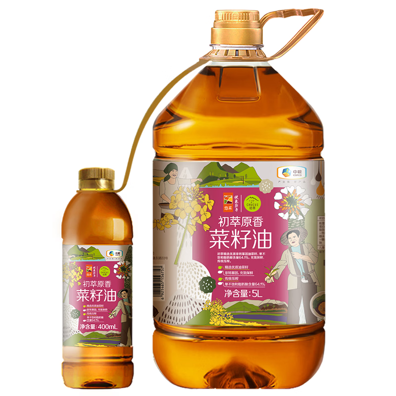 初萃【保真菜籽油】中粮原香菜籽油5L+400mL 低芥酸 非转基因食用油