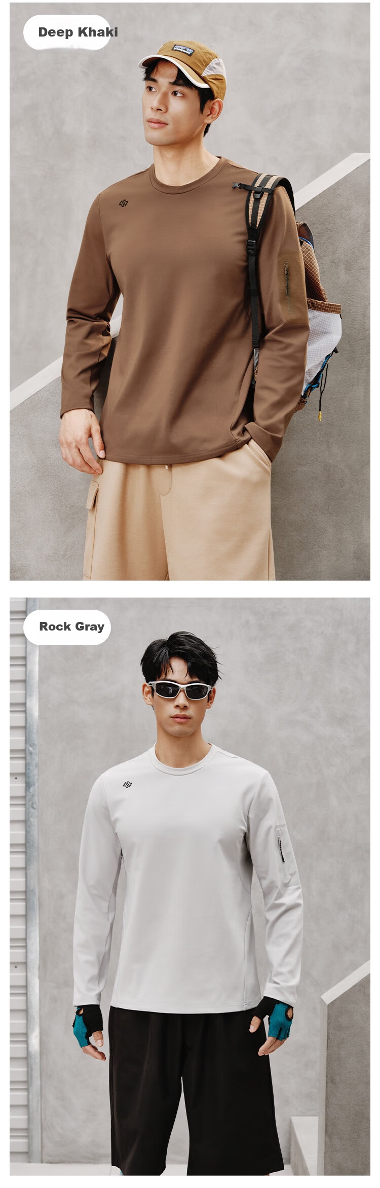 JD Jingzao Men's Autumn Winter 7A Antibacterial Sports T-Shirt Comprehensive Training Deodorant Long Sleeve Anti-Static Dark Khaki 2XL 17