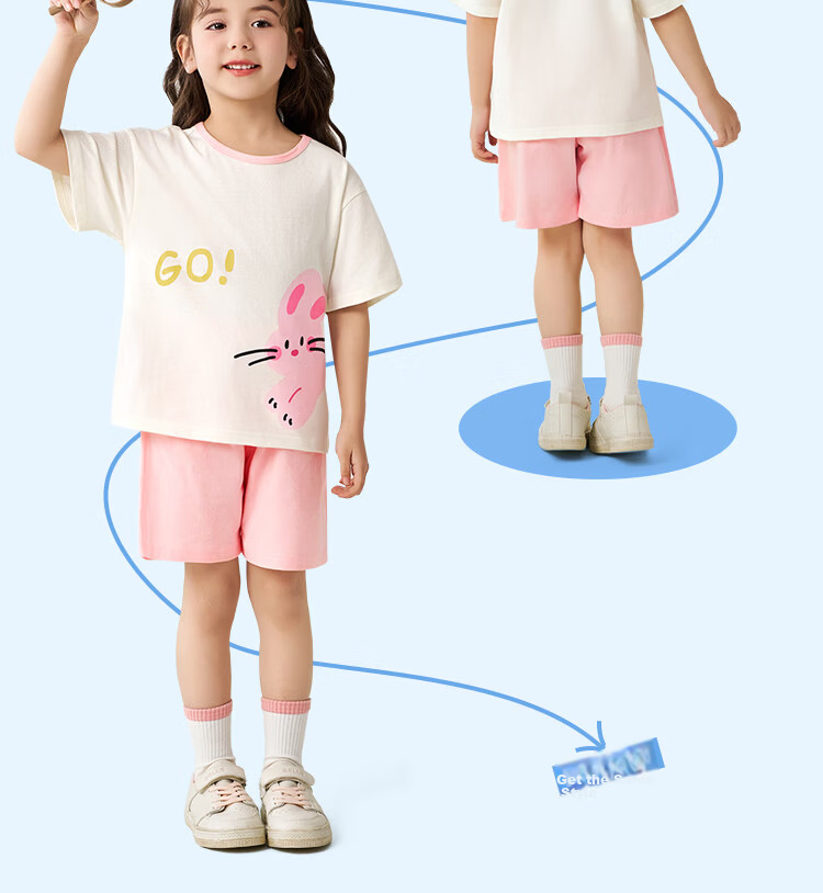 Mini Wooden House Children's Short Sleeve Set Summer Boys Girls Pure Cotton Top and Pants Two-Piece Set Jumping Little Rabbit 90 3