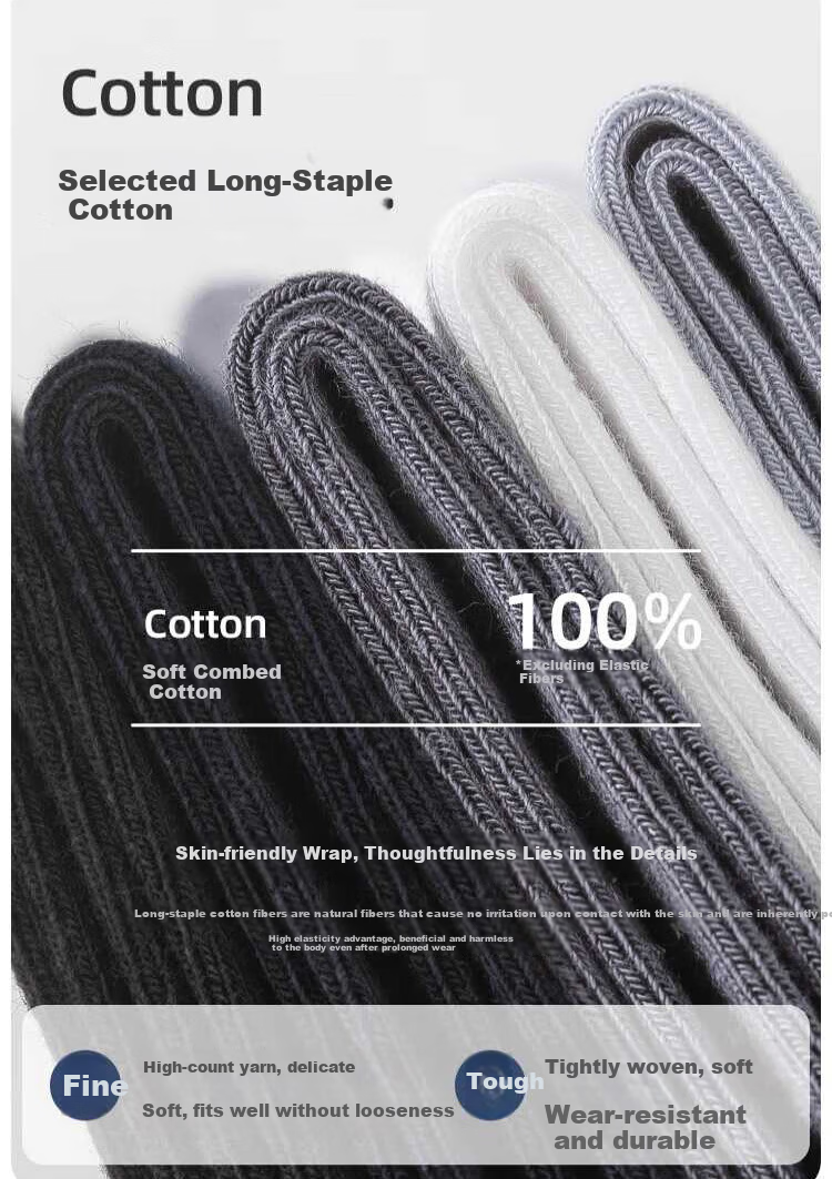 Yaya Men's Summer Socks [100% Cotton + 10A Antibacterial] Odor-Resistant, Sports Casual, Durable, Breathable Mid-Calf Socks 2