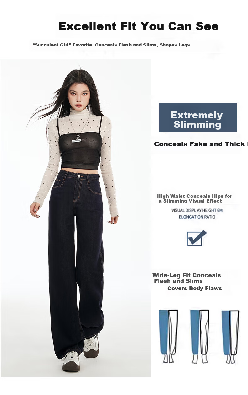 Pierre Cardin Women's Winter Denim Jeans Simple Soft Breathable Casual Slim Fit Straight Wide Leg Retro Blue M 4