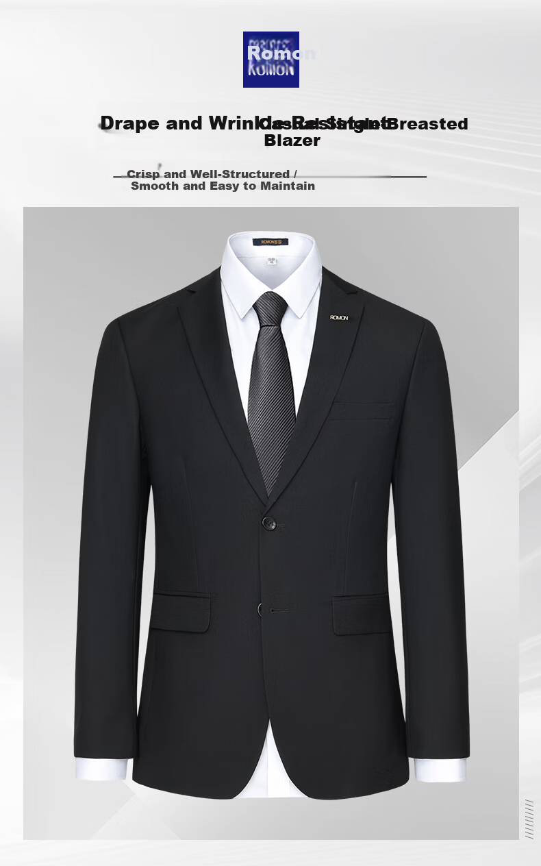 Romon Men's Business Stretch Workwear Casual Single-Breasted Suit Jacket Blazer Formal Professional Wedding Coat 1