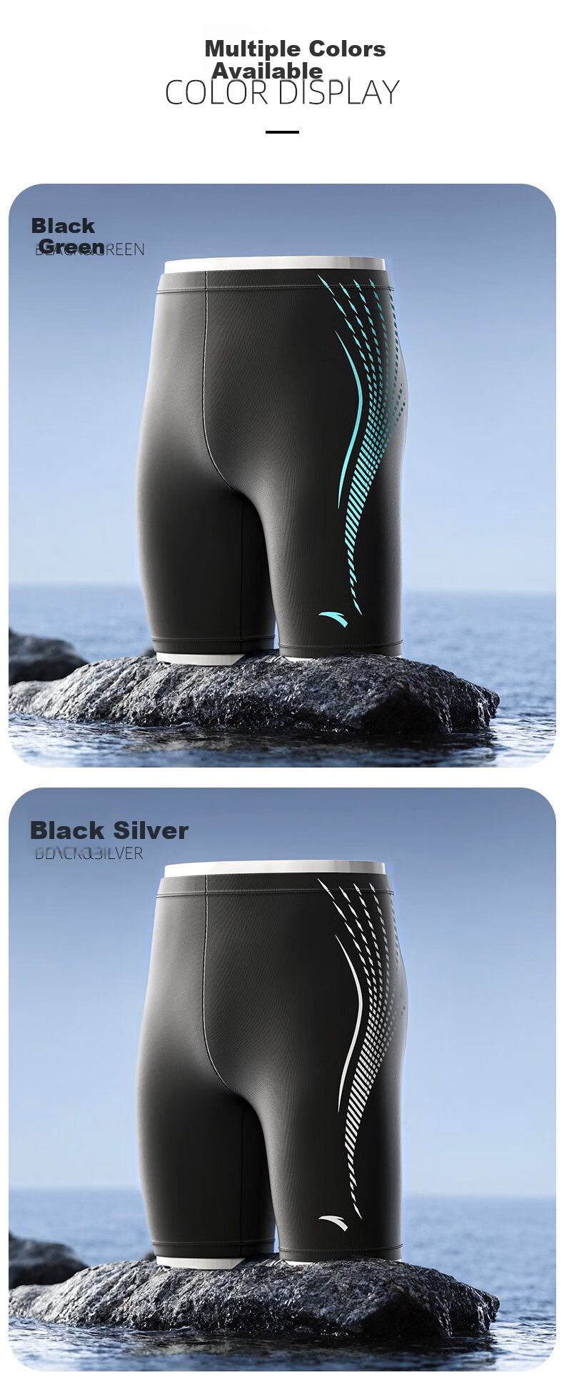 Anta Men's Swim Trunks Five-Point Quick-Dry Breathable Loose Fit Black Silver M 8