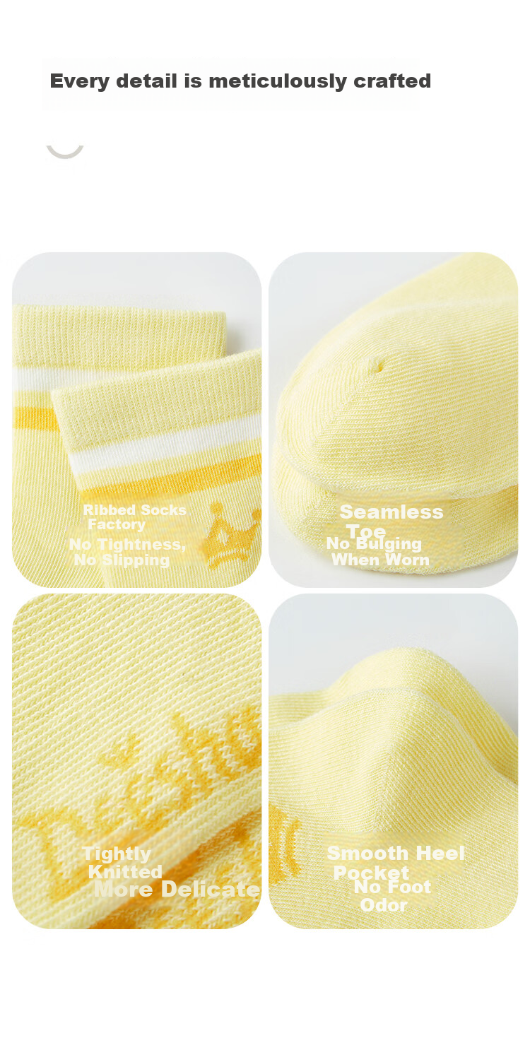 DEESHA 7A Antibacterial Girls' Cotton Socks Five Pairs Pack Soft Breathable Seamless Baby Socks All-Season Anti-Pilling 3