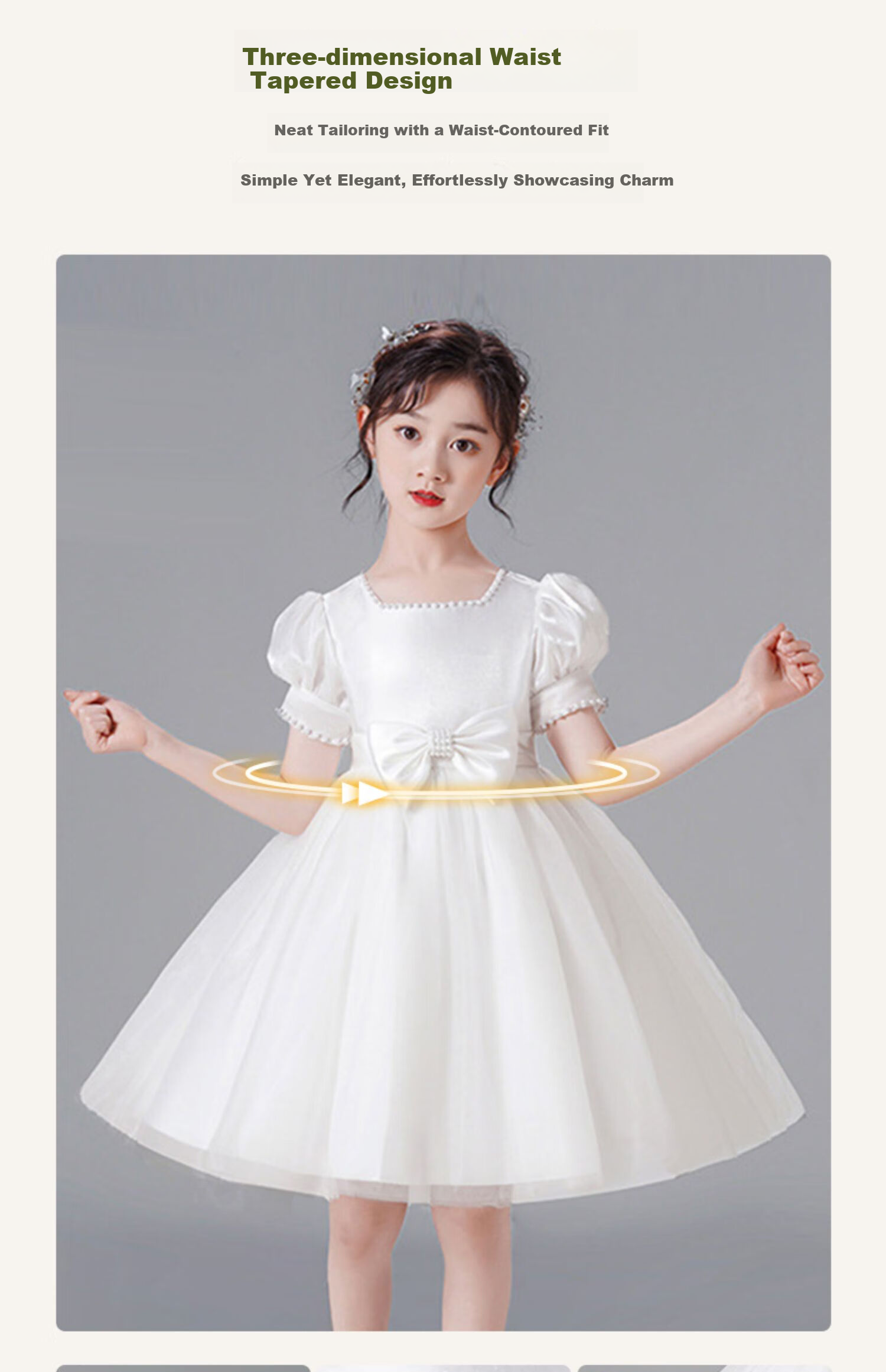 Luomeng Graduation Performance Host Dress, Girls' Graduation White Princess Dress, Birthday Flower Girl Piano, White, Size 150 4