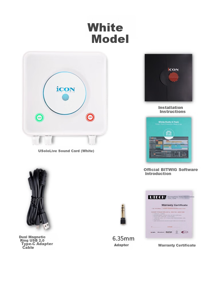 ICON U Solo White External Audio Interface Compatible with PC and Mobile for Streaming, Karaoke, Recording, Microphone Sound Card Device 8