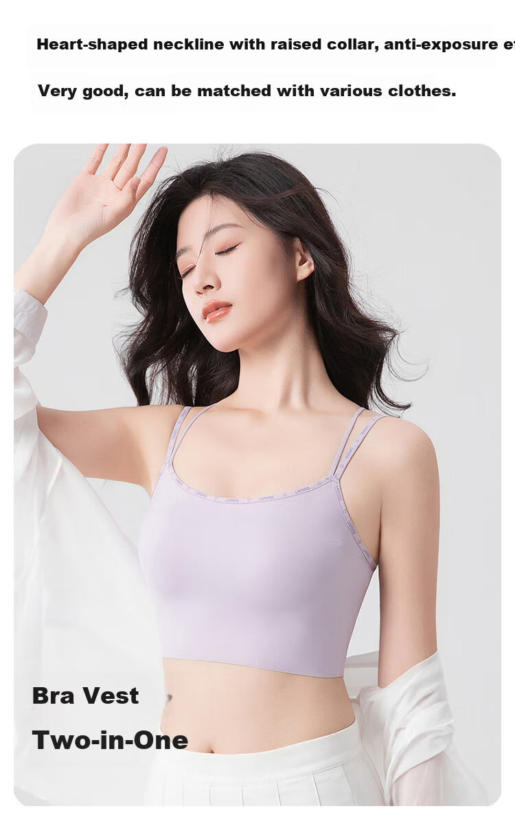 FitonTon Women's Back-Enhancing Anti-Exposure Camisole Vest, Thin Integrated Cup, Side Breast Control, Push-Up Sports Bra 5