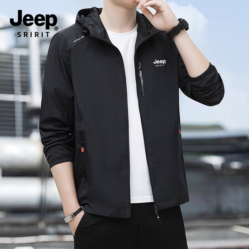 JEEP SPIRIT Men's Summer Ice Silk Breathable UV Protection Sun Jacket 2328 Black M