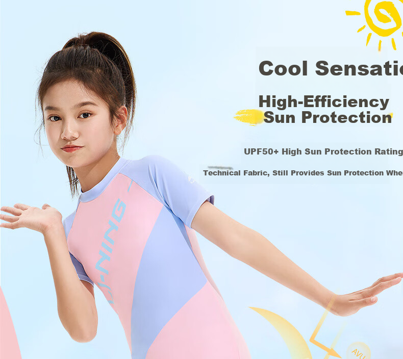 LI-NING Kids Girls Fashion Sun Protection One-Piece Swimsuit for Older Children Size 150 3