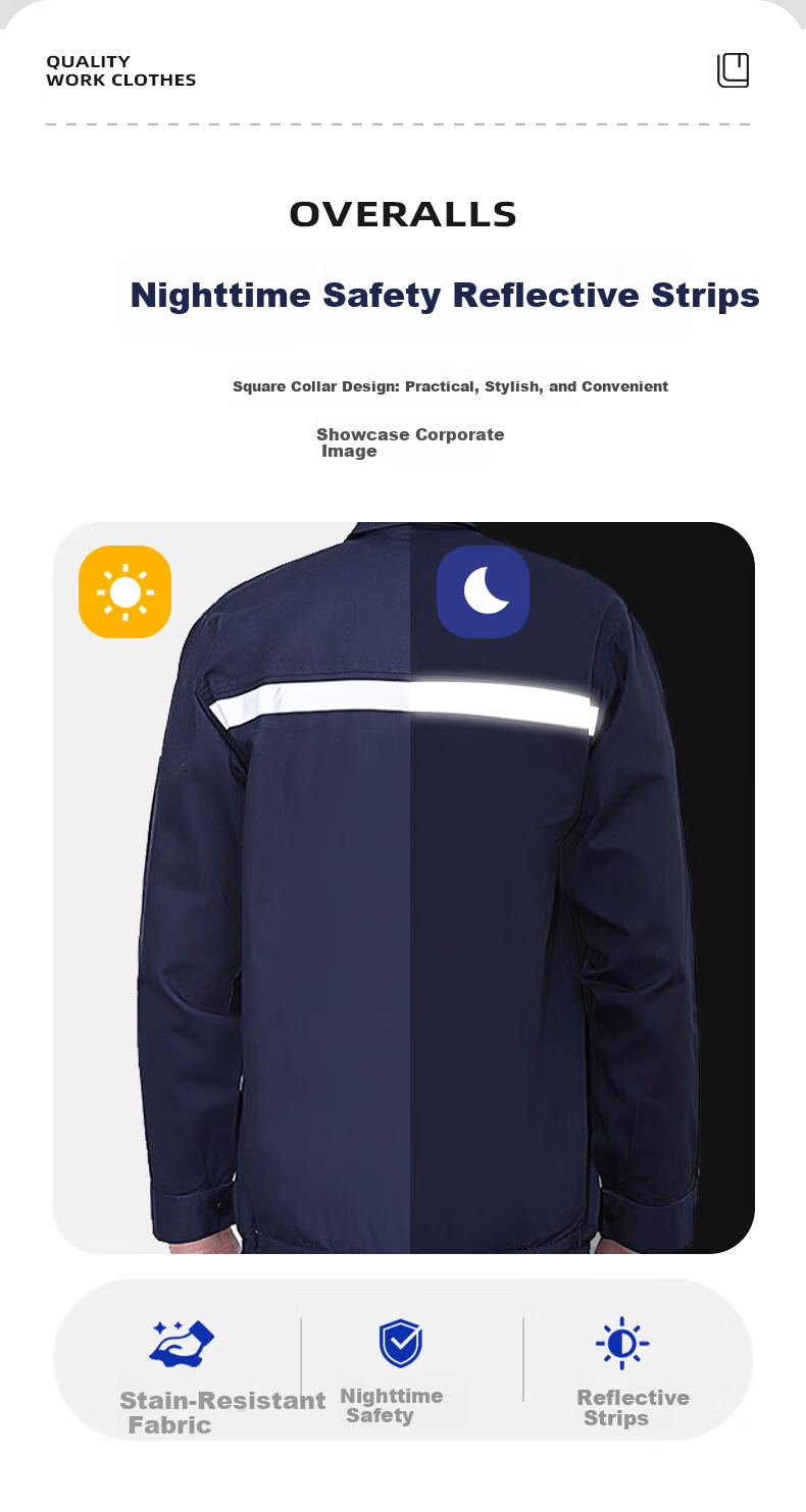 Leyoubaiyi Men's Long Sleeve Workwear Set Durable Factory Workshop Uniform with Reflective Strips Auto Repair Labor Protection Spring Autumn Dark Blue Thickened Long Sleeve Size 165 8