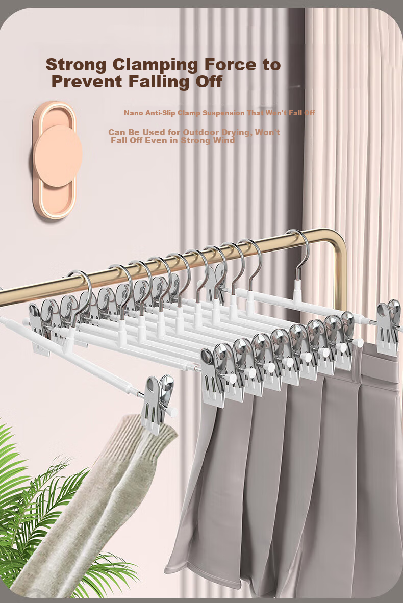 Miaomei 10-Pack Non-Slip Clip Pants Hangers Adjustable Retractable Skirt Clips for Home Drying 3