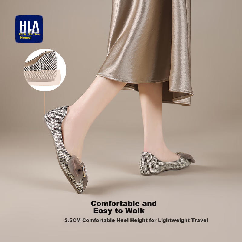 HLA Women's Pointed Toe Slip-On Loafers Champagne Color Versatile Shoes HDADXW1CEN192 Size 36