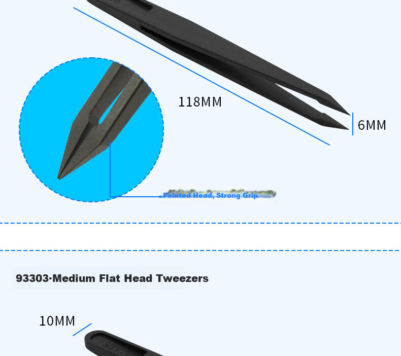Mashifu Anti-Static Plastic Tweezers 8-Piece Set Black Non-Slip Precision Carbon Fiber Tweezers Kit with 8 Sizes 11