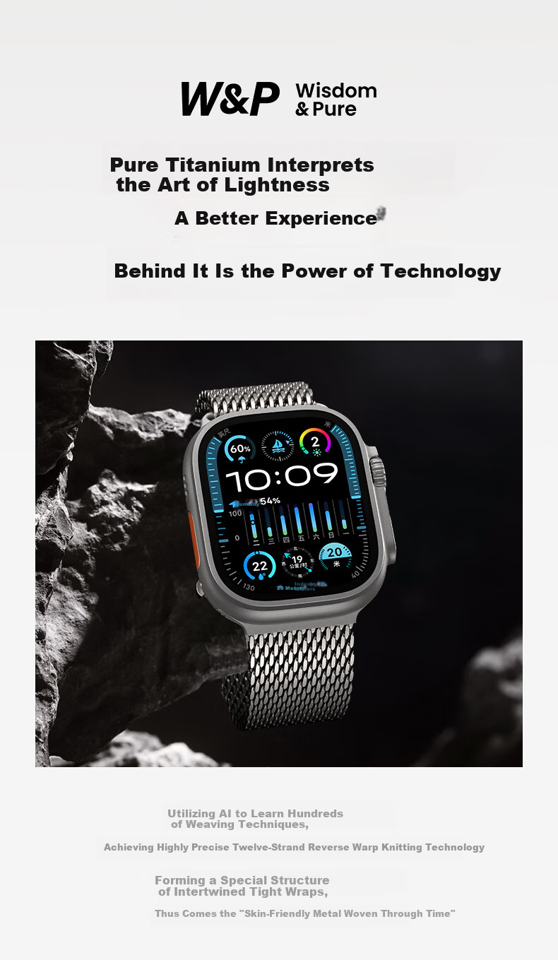 W&P 26 New Style Compatible with Apple Watch Band, for Apple Watch Ultra 4/3/2 Titanium Milanese Parachute-Style Strap, Suitable for IWatch S12/11/10/9/SE 2