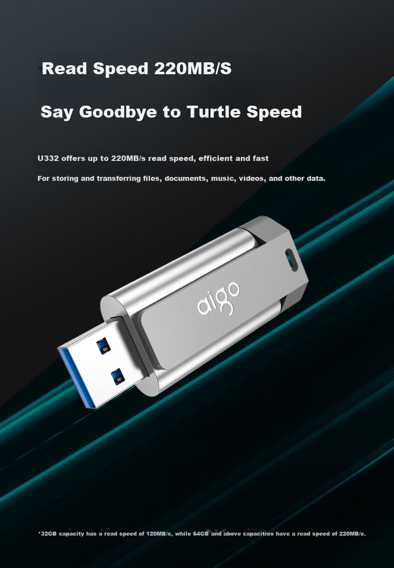 Aigo 512GB USB 3.2 U332 Retractable Clip USB Flash Drive Vibrant Orange Dual-Color Design 3