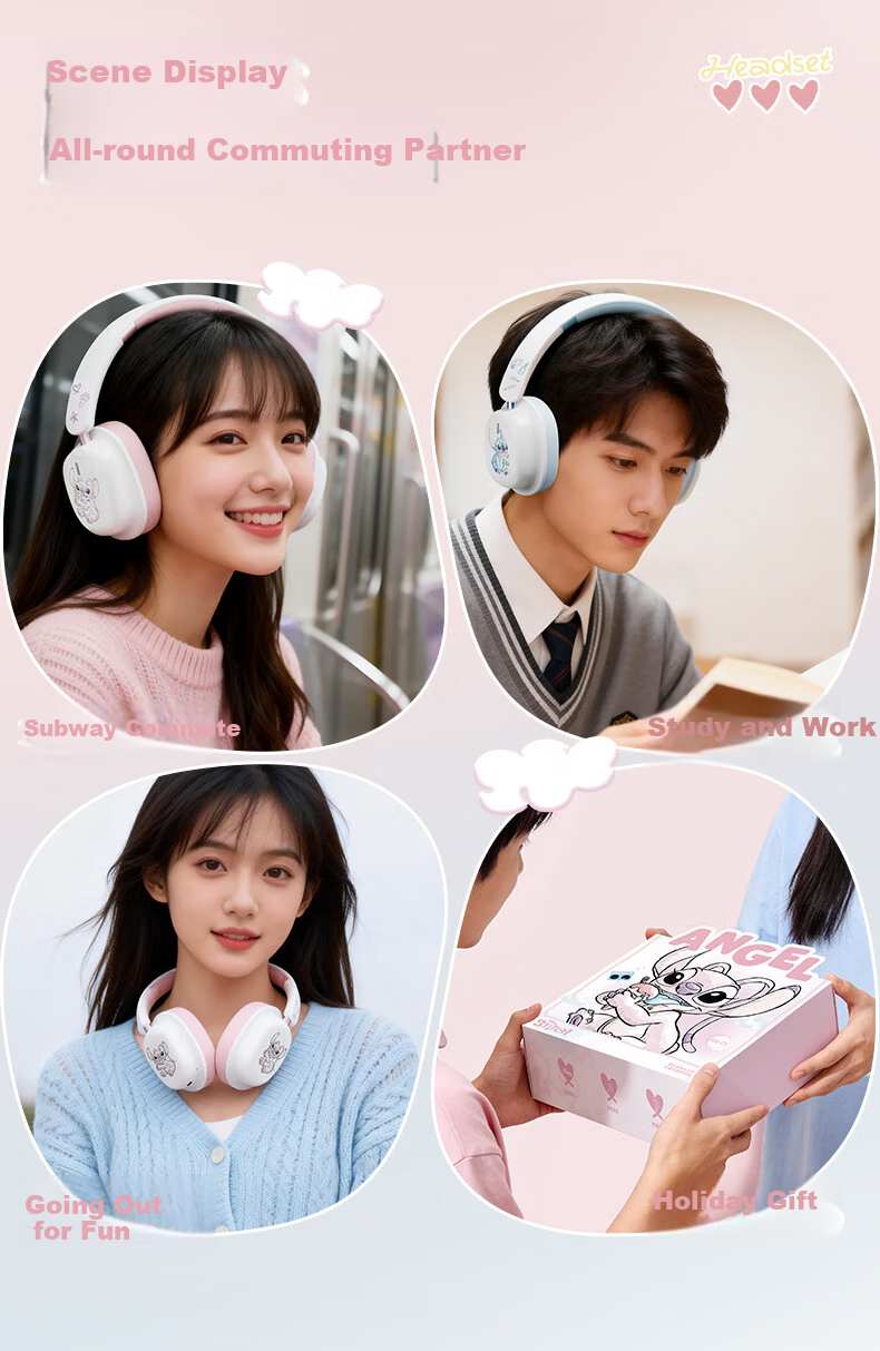 DISNEY DS-21 Stitch Over-Ear Bluetooth Wireless Noise-Cancelling Headphones Couple Edition Office Computer Music Headset Student Valentine's Day Gift Box 7