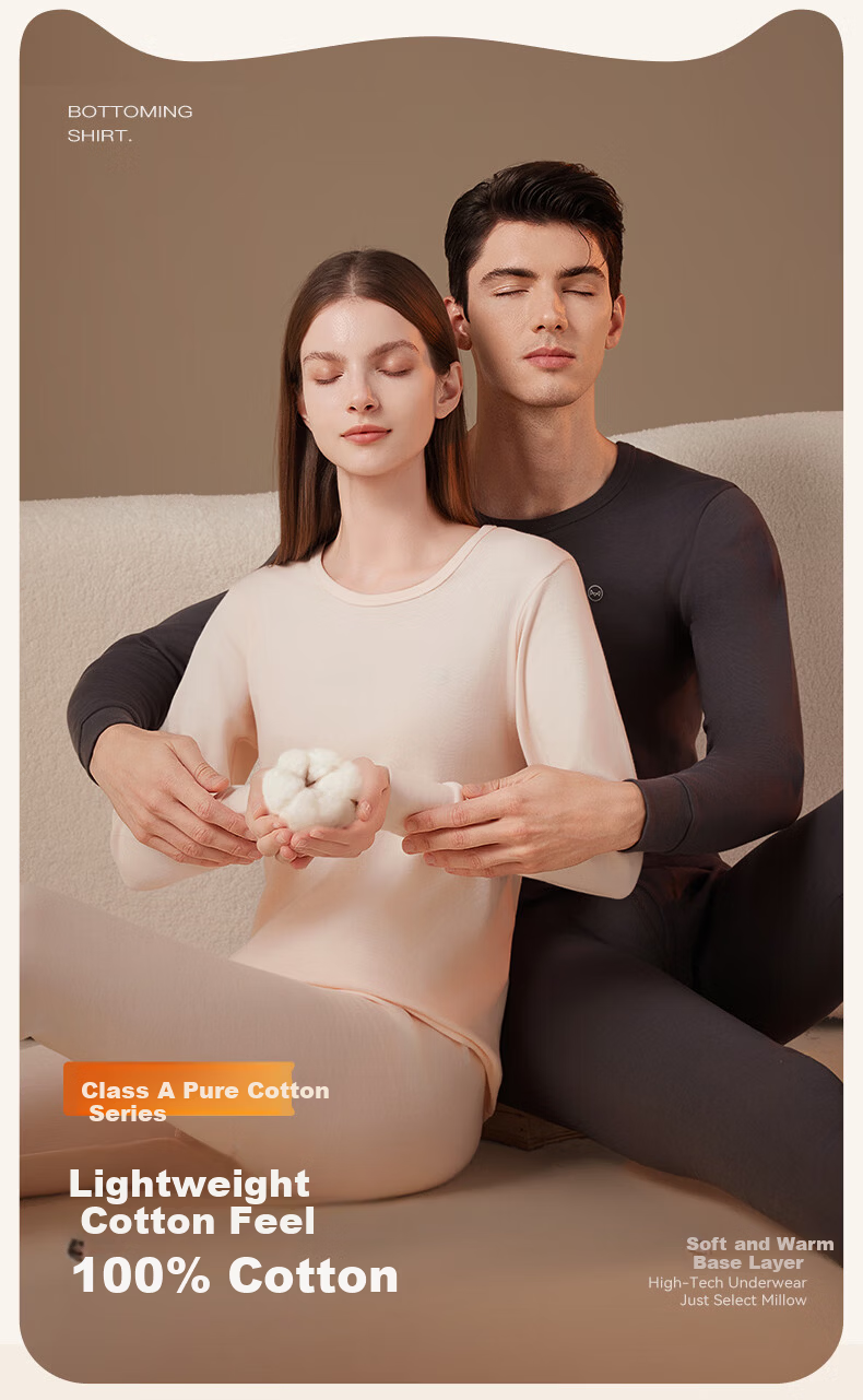 Miiow [Class A 100% Pure Cotton] Women's Autumn Thermal Underwear Set, 10A Antibacterial and Mite-Resistant Cotton Couple Warm Underwear 1