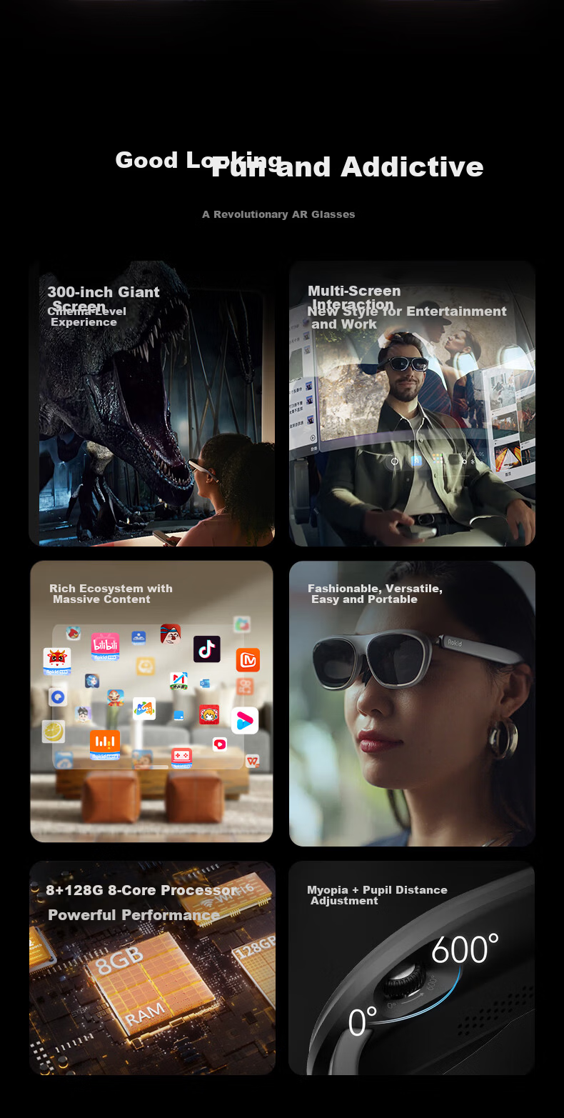 ROKID AR Lite Smart Glasses AR Glasses AI Smart Large Screen Entertainment Giant Screen Viewing Non-VR Rokid Smart Glasses Max2 Standalone Silver 8