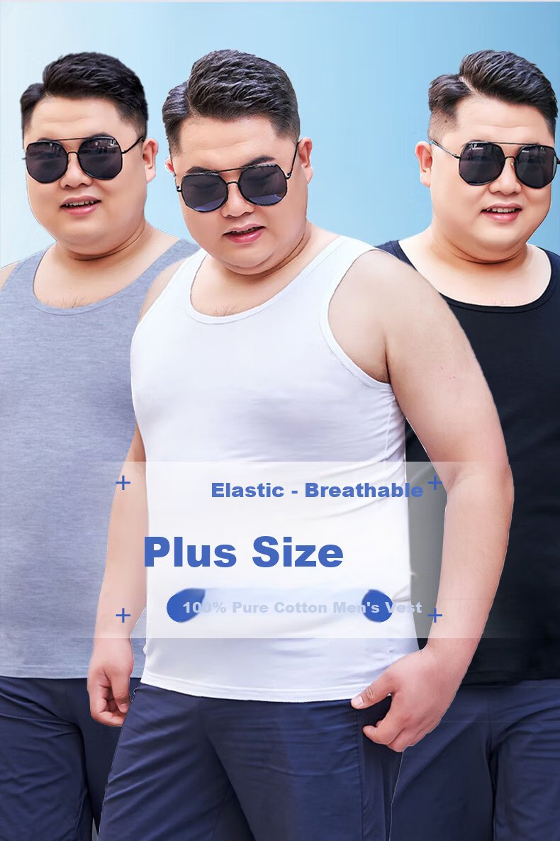 LangSha Men's Tank Top, 100% Pure Cotton, Large Size, Antibacterial, Plus-Size, Extra-Large, Loose-Fitting Undershirt, Sleeveless Athletic Vest 12