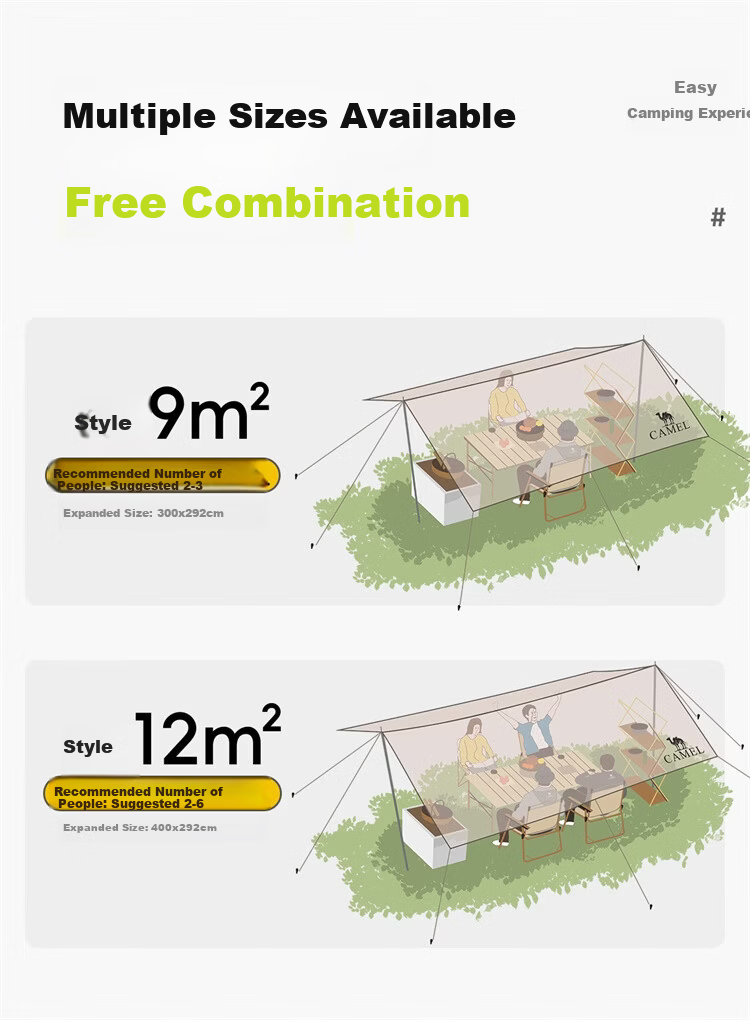CAMEL "Peng" Black Coated Three-Pole Canopy Tent Large Outdoor Black Coated Sunshade Shelter 21