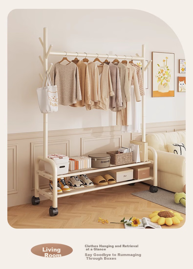 Quanpinwu Floor-Standing Clothes Rack, Bedroom Home Indoor Movable Drying Rack, Storage Hanger, Coat And Hat Stand, Single 150cm 17