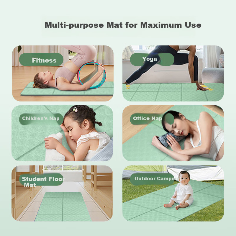 Gumifan Foldable Yoga Mat Thickened Fitness Mat 6mm Green Nap Mat for Elementary Students Classroom Use