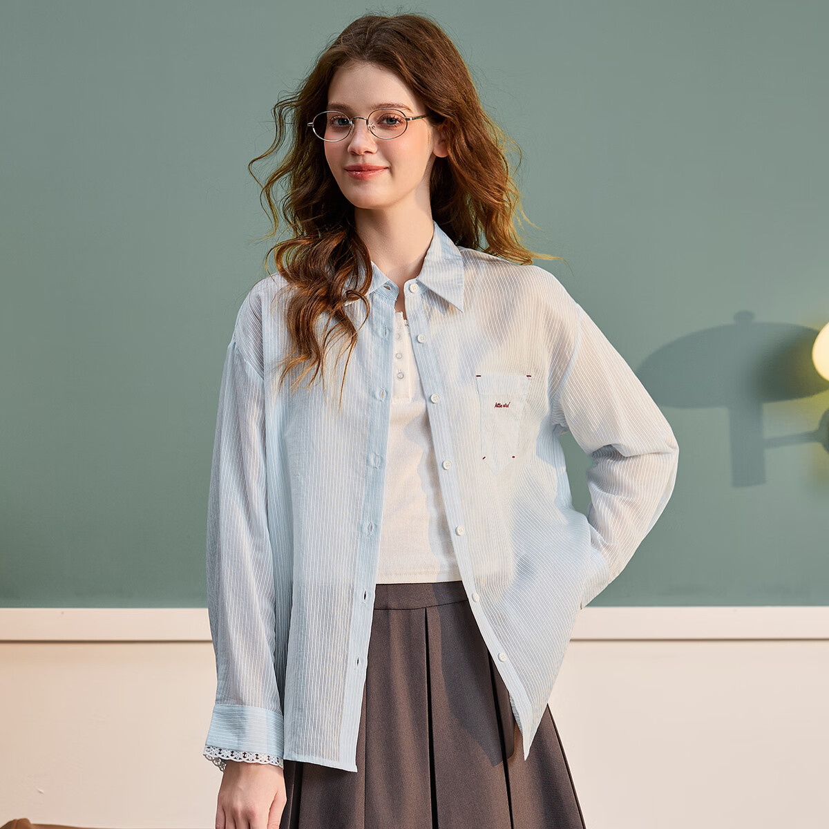 TonLion 2026 Spring Women's Striped Long Sleeve Shirt Light Blue S