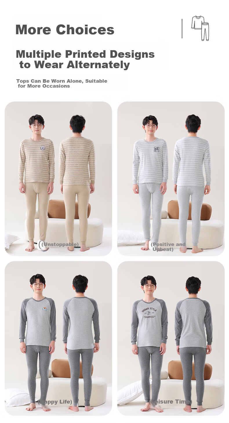 LangSha Youth Thermal Underwear Set for Boys, Ages 12-18, Pure Cotton Autumn Top and Bottom, Large Size for Teens 10