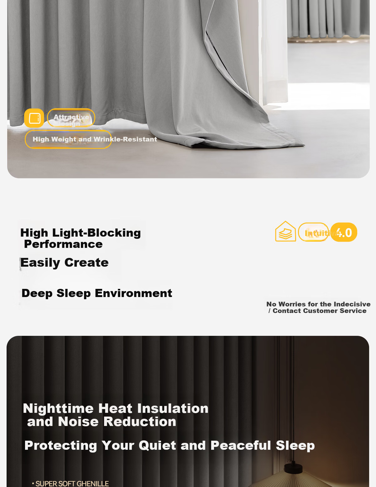 Golden Cicada Home Blackout Double-Sided Chenille Curtains with Hooks, Glacier Gray 150*180cm 12