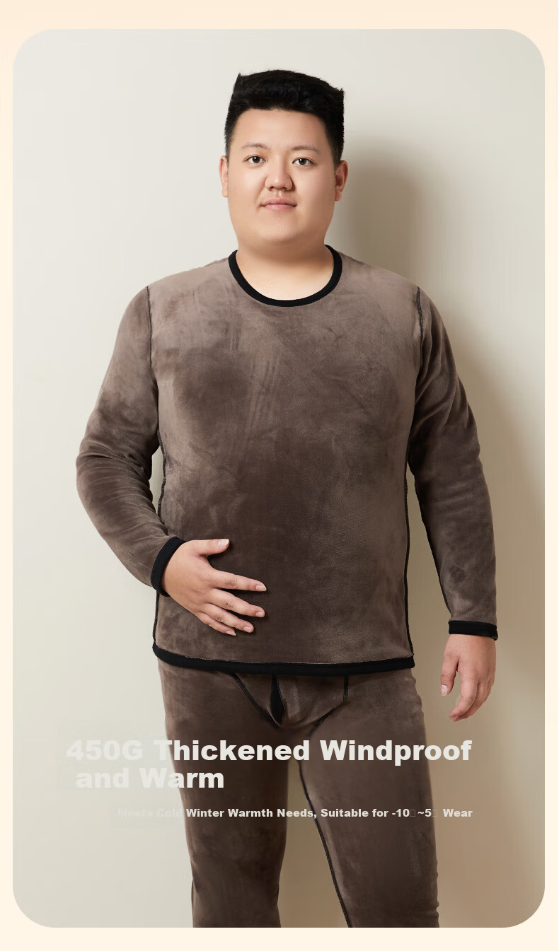 MiiOW Plus Size Cashmere Men's Thermal Underwear Set Fleece Lined Thickened Cold Resistant Autumn Winter Pajamas 8