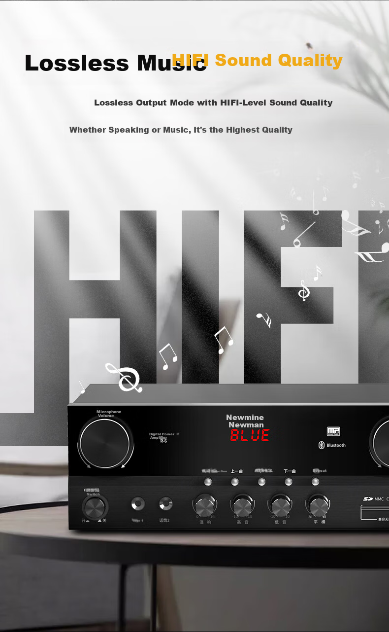 Newmine R-6 Constant Voltage and Constant Resistance Amplifier Public Address Ceiling Speaker Bluetooth Amplifier Black 2