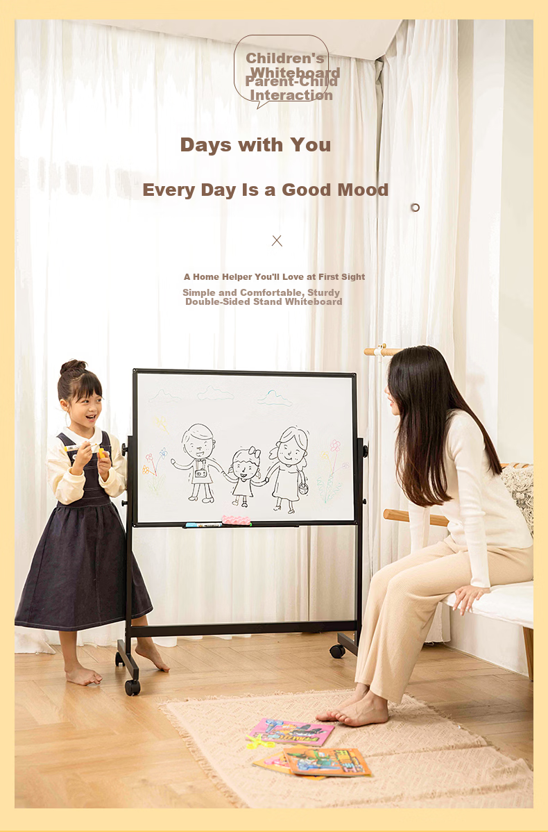 BBNEW 100*150cm Double-Sided Whiteboard Writing Board with Stand, Mobile Height Adjustable Flip Conference Office Home Teaching Magnetic Children's Blackboard White Model NEWV100150-W 2