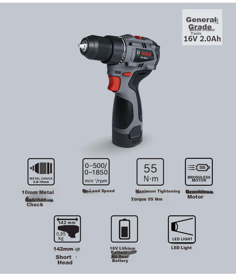 BOSCH 16V Cordless Electric Screwdriver Drill 55Nm High Torque SR160 with Two Batteries and Charger for Home Use 2