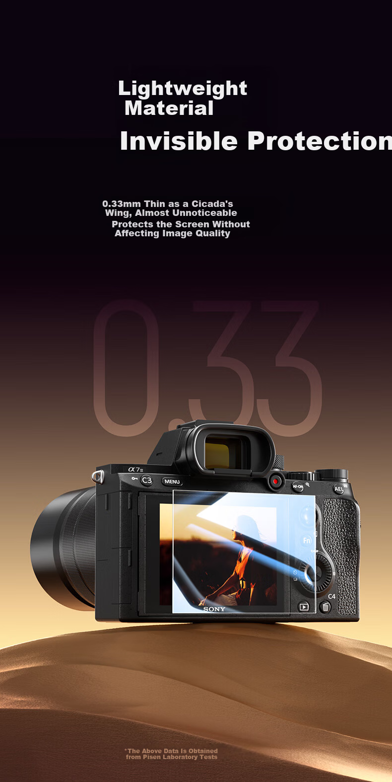Pisen Tempered Glass Screen Protector for Sony A7M3 Camera, Anti-Scratch and Anti-Bump, High-Definition Screen Film, Mirrorless Camera Accessories, 2-Pack 3