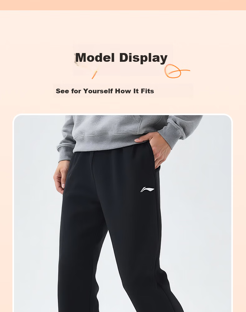 LI-NING Men's Autumn Winter New Black Casual Fleece-lined Straight-leg Sports Yoga Pants 15