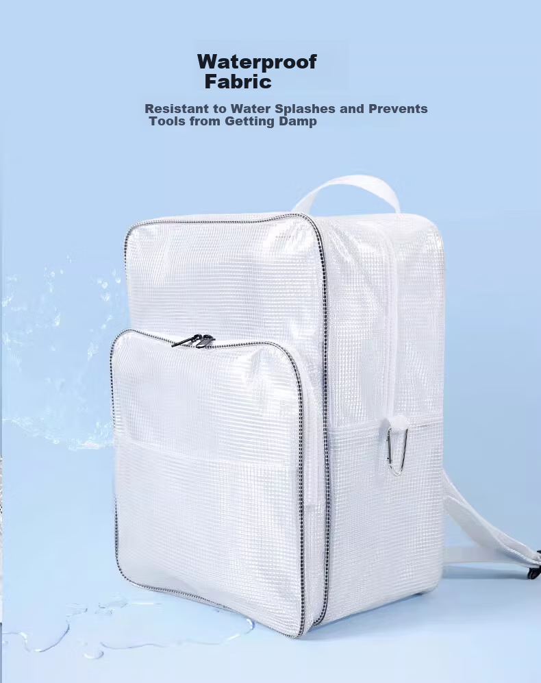 BAIGE Full PVC Dust-Free White 17-Inch Small White Mesh Dust-Free Room Workshop Storage Transparent Backpack Tool Bag 6