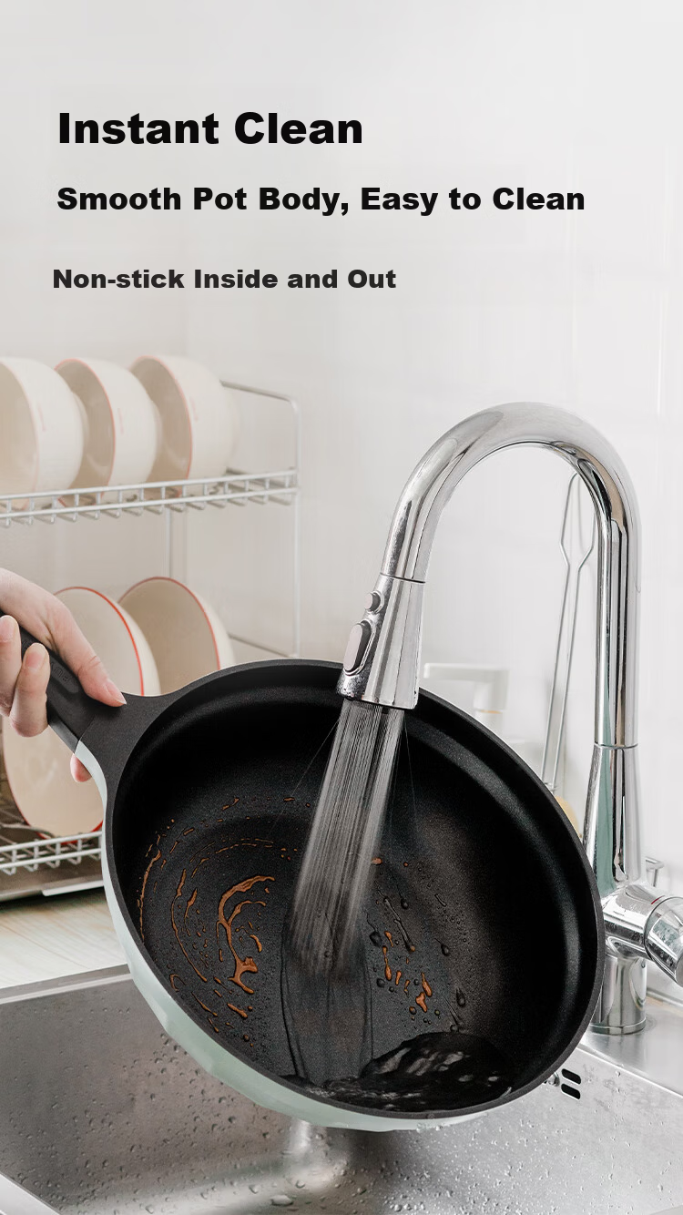 Buydeem 32cm Non-Stick Frying Pan Skillet Light Smoke Oil-Gathering Shallow Green Induction and Gas Stove Compatible 9