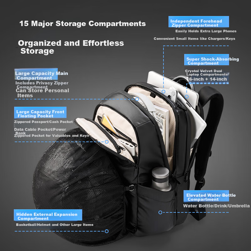 JD Jingzao Black Warrior PRO 2026 New Sports Backpack Large Capacity Outdoor Mountaineering Travel Laptop School Bag