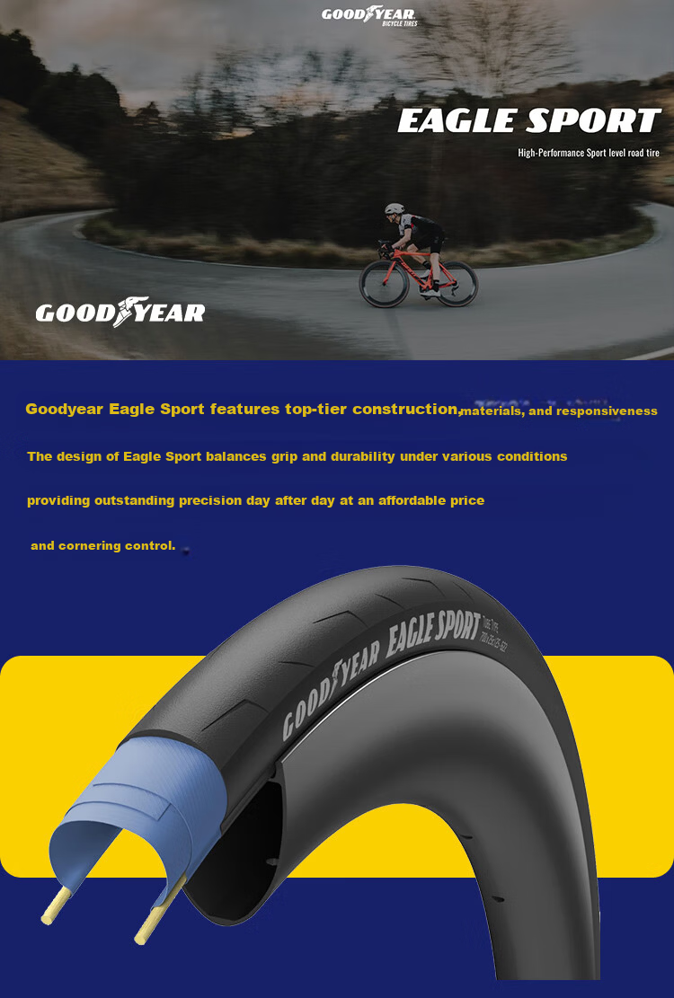 Goodyear Bicycle Road Bike 700×28 Tire EAGLE SPORT Puncture-Resistant Open-Tread Outer Tire Black 3