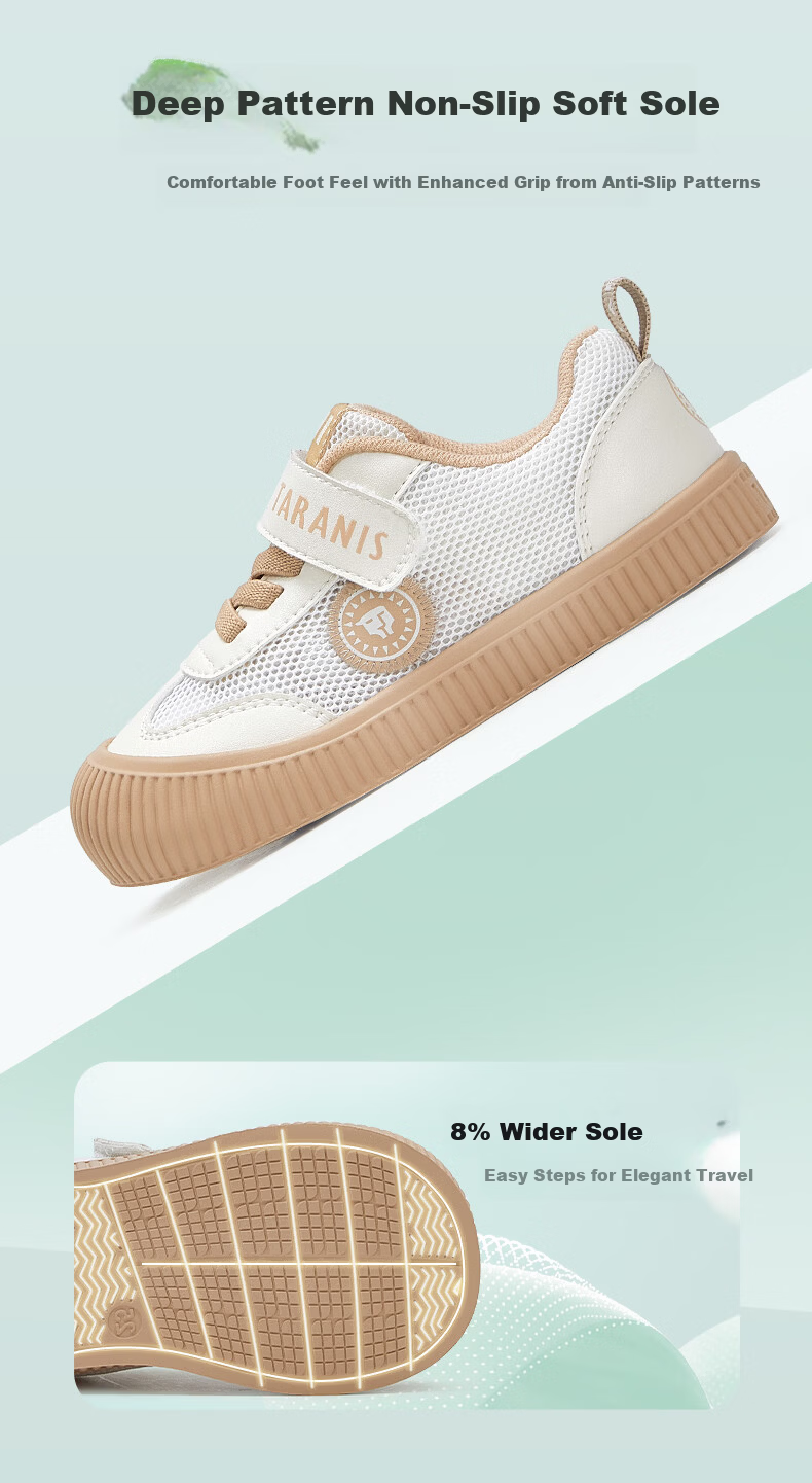 TARANIS Kids Indoor Shoes Kindergarten Spring Boys Girls Non-slip Soft Sole Outdoor Children's Sneakers White/Beige Size 25 4
