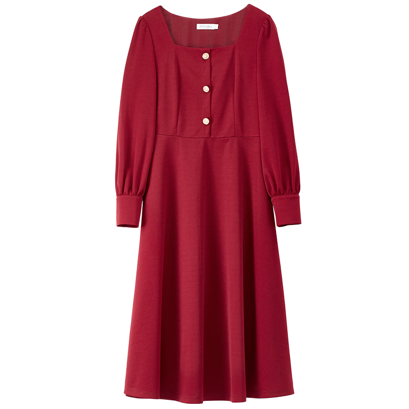 Shangdu Bila New Year Red French Style Dress for Women Spring Autumn Mid-Length Elegant Goddess Waist-Slimming Petite Dress