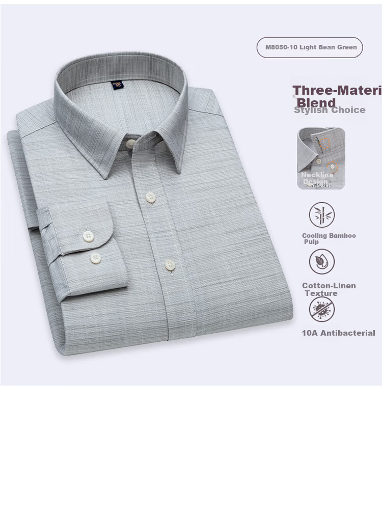 FIRS Linen Blend Long Sleeve Shirt Men New Casual Breathable Textured Cotton Linen Antibacterial Shirt 16