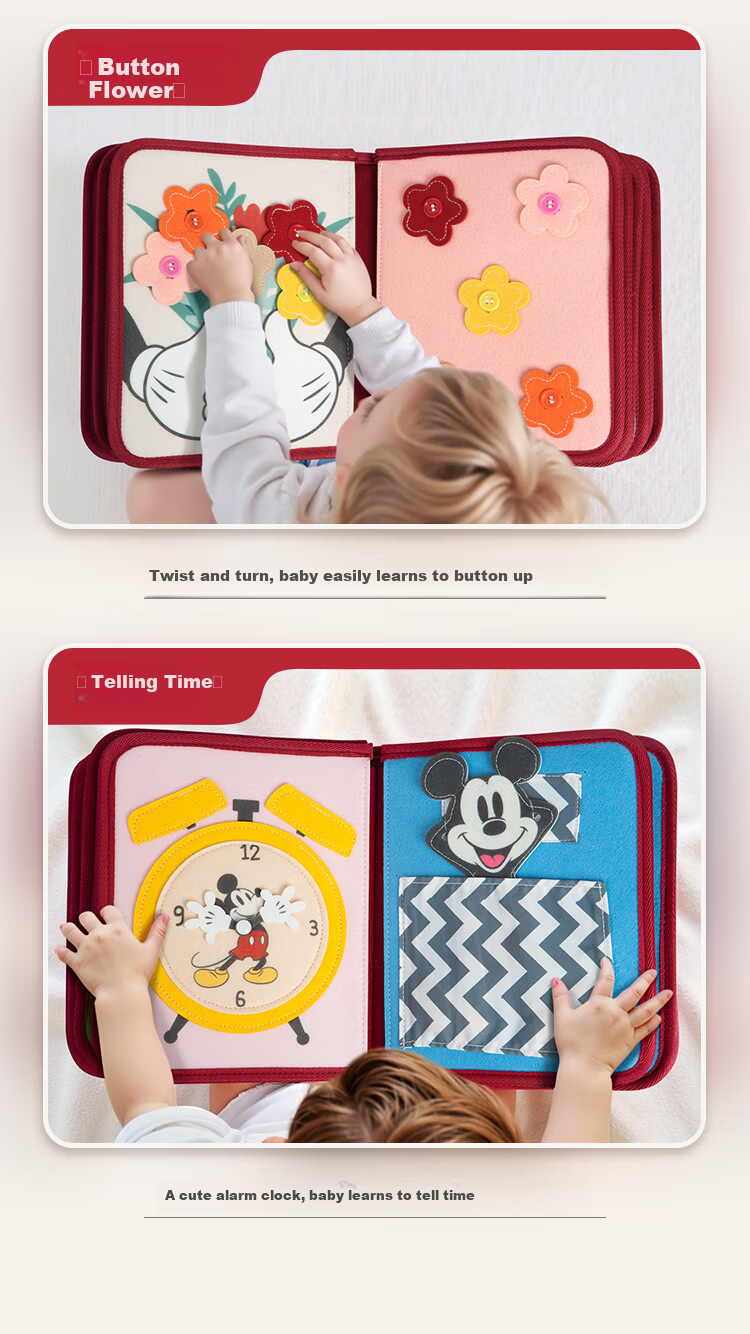 Disney Montessori Early Education Baby Cloth Book Infant Toy Luxury Book Newborn Gift Box First Birthday New Year Gift 6